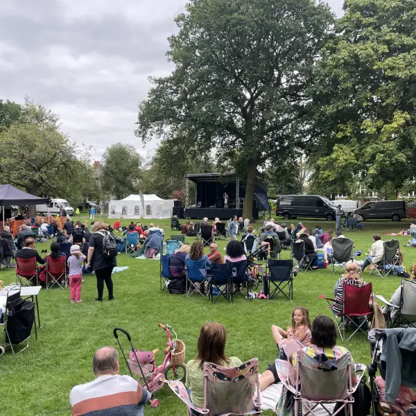 portable stage in rugby field for local community
